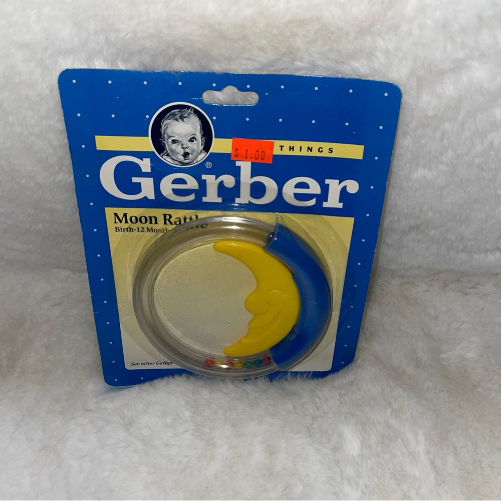 Vintage 1991 Gerber Baby Toy Playthings Moon Rattle NOS NEW
